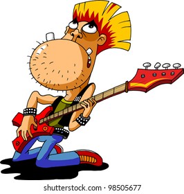 rock musician performs solo game on bass (vector illustration);