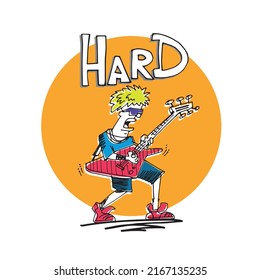 Rock Musician Playing Electric Guitar, Doodle Vector Illustration. For T-shirt Or Poster Design.