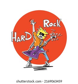 Rock Musician Playing Electric Guitar, Doodle Vector Illustration. For T-shirt Or Poster Design.