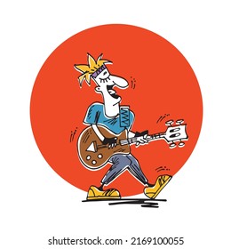 Rock Musician Playing Electric Guitar, Doodle Vector Illustration. For T-shirt Or Poster Design.