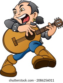 The rock musician is playing the guitar of illustration