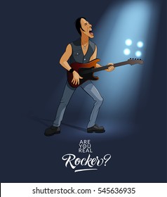 Rock musician playing guitar. Original character design vector illustration. 