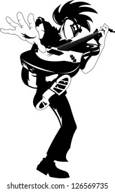 Rock musician playing on black guitar. Vector illustration;