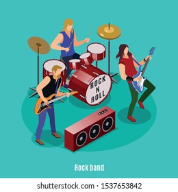 Rock musicians Rock band illustration isometric icons on isolated background