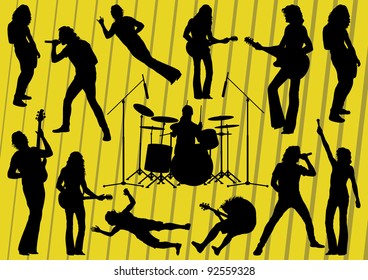 Rock musicians silhouettes illustration collection background vector