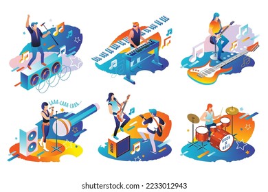 Rock Musicians and Singers of rock band, musical instruments, audio blog concept, isometric vector illustrations on isolated background