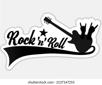 Rock 'n' Roll - Banner, Logo, Emblem, Label Or Design Element. Creative Lettering With An Electric Guitar. 