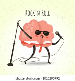 Rock n roll brain cartoon character, vector illustration, music lifestyle icon, eps 10 vector
