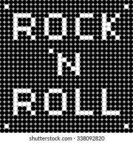 Rock n' roll card, pixel illustration of a scoreboard composition with digital text made of dots