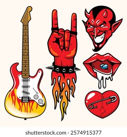 rock n roll devil guitar vector 