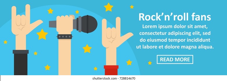 Rock n roll fans banner horizontal concept. Flat illustration of rock n roll fans banner horizontal vector concept for web design