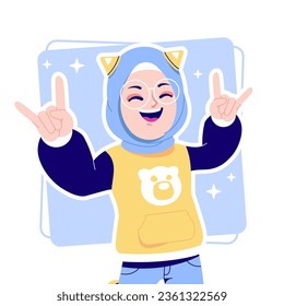 rock n roll gesture hijab girl cartoon avatar character