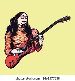 rock n roll girl playing guitar vector illustration