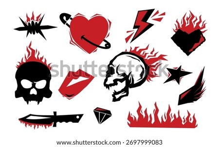 Rock n roll graphic elements isolated on white. Vector illustration.