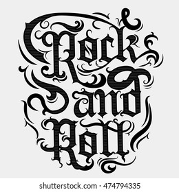 Rock n roll grunge print, vintage label, rock-music tee print stamp, vector graphic design. t-shirt print lettering artwork