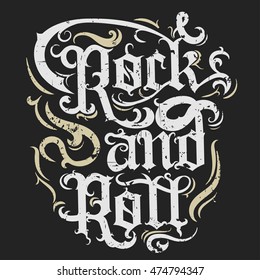 Rock n roll grunge print  vintage label  rock  music tee print stamp  vector graphic design  t  shirt print lettering artwork
