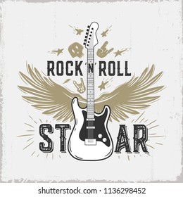 "Rock N Roll", colección de guitarra.Todos los elementos editable.Ilustración vectorial.