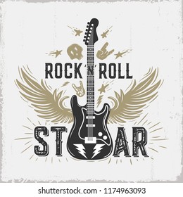 "Rock N Roll", guitar collection.All elements editable.Vector illustration.