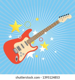 Rock 'n' roll guitar. Musical instrument with energy burst.