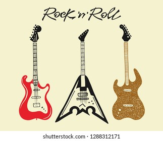 Rock n roll guitars collection. Vector isolated.
