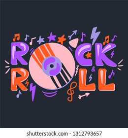 Rock N Roll hand drawn color lettering