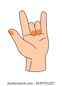 Rock n roll hand gesture vector illustration, a timeless symbol of music and rebellion, ideal for vintage and musical themes.