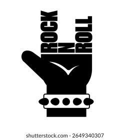 Rock n Roll Mão Gesture Vetor, Silhueta Preto com Pulseira Pontilhada isolado no branco, Rock Música Estilo de Vida Gráfico, Concerto Merch Design, Símbolo de atitude rebelde, Banda Logo Element,