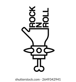Rock n Roll Mão Gesture Vetor Contorno, Pulseira Pontilhada com Osso isolado no fundo branco, Gráfico de música, Concerto Merch Design, Símbolo de atitude rebelde, Elemento de logotipo da banda, Rock Fashion Apparel Art
