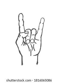 Rock n roll hand sign vector illustration. Sign of horns heavy metal music symbol.