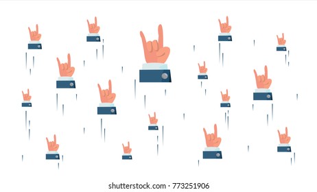 Rock N Roll Hand Sign Vector. Flying Businessman Hands. Social Media Cool Rock Symbols Networking Concept. Isolated Illustration 