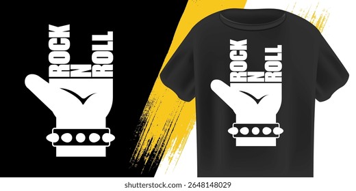 Rock n Roll mão símbolo vetor, Branco gesto de metal pesado com pulseira pregada, Música estilo de vida gráfico, Concerto Merch Design, Atitude rebelde, fundo preto, Edgy moda vestuário