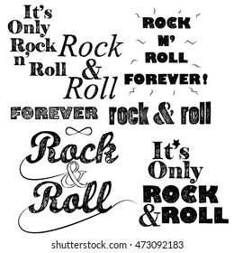 Rock n roll handwritten lettering set, isolated on white