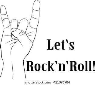 Rock n roll,  heavy metal sign of the horns line art icon 