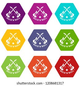 Rock n roll icons 9 set coloful isolated on white for web