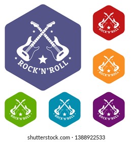 Rock n roll icons vector colorful hexahedron set collection isolated on white 
