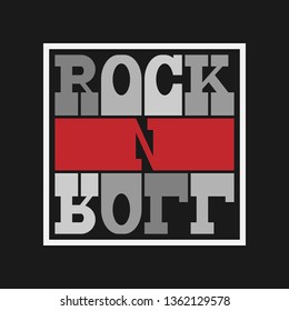 Rock n Roll lettering. Concept for print production. T-shirt fashion Design. Template for banner, sticker, concert flyer, music label, sound emblem, poster. 