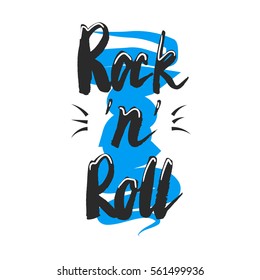 Rock 'n' Roll lettering. Hand drawn vector illustration, greeting card, design, logo.