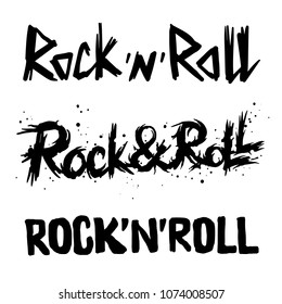 Rock n roll  lettering set. Vector illustration. Grunge typography design. 