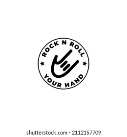 rock n roll metal hand monoline stamp logo. Vector illustration