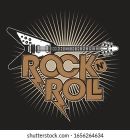 Rock N' Roll in Metal Typography style with Guitar Illustration