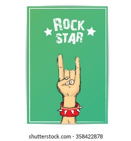 rock n roll music background. rock n roll icon. Rock concert poster design template. rock hand gesture