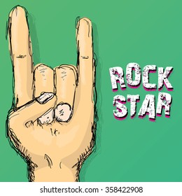 rock n roll music background. rock n roll icon. Rock concert poster design template. rock hand gesture