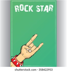 rock n roll music background. rock n roll icon. Rock concert poster design template. rock hand gesture