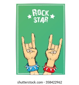 rock n roll music background. rock n roll icon. Rock concert poster design template. rock hand gesture