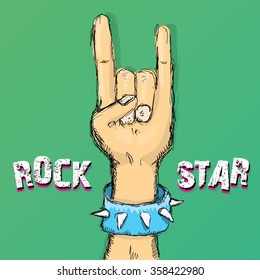 rock n roll music background. rock n roll icon. Rock concert poster design template. rock hand gesture
