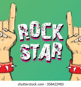 rock n roll music background. rock n roll icon. Rock concert poster design template. rock hand gesture