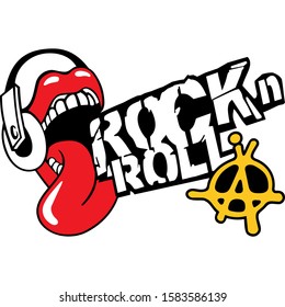 rock n roll music with tongue out and anarchy 