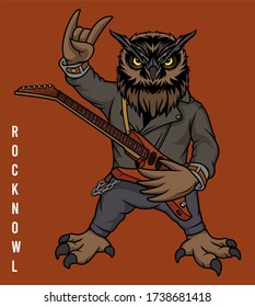 rock n roll owl with guitar