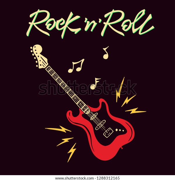 Rock N Roll Poster Vintage Guitar Stock Vector (Royalty Free) 1288312165