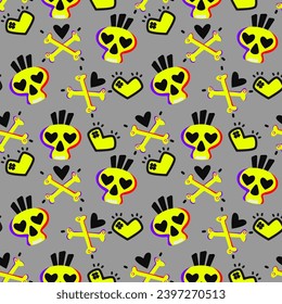 Rock n Roll seamless pattern. print for textiles, backgrounds, printing. Grunge style, hand lettered, vector illustration.